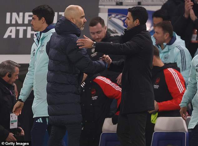 Arteta (right) wants his team to bounce back, while Enzo Maresca (left) calmed Madueke speculation