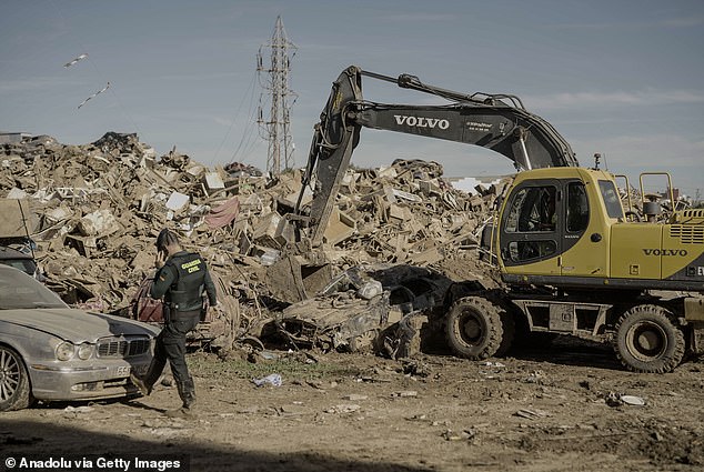 A view of wrecked cars stored in a scrapyard on the outskirts of Paiporta after they were damaged by floods in Valencia, Spain, November 10, 2024.