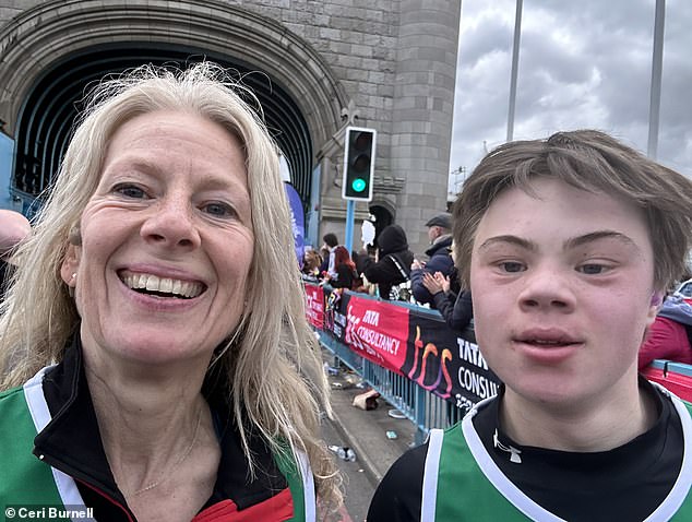 The mother-son duo, who had only been training for five months before the marathon, burst into tears after crossing the finish line in London.