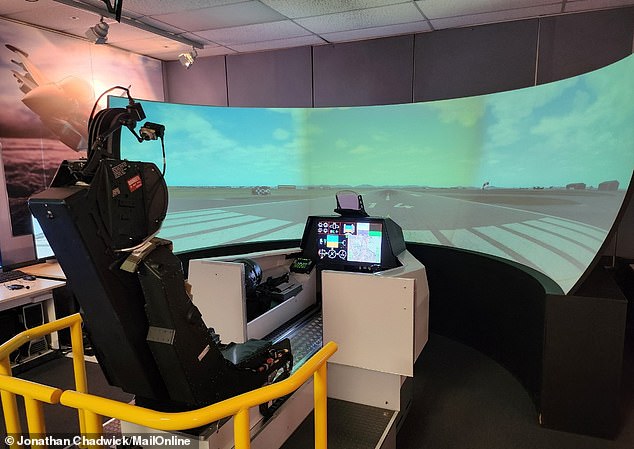 A simulator shows the Typhoon aircraft parked at RAF Valley before take-off. This system is used for pilot training.