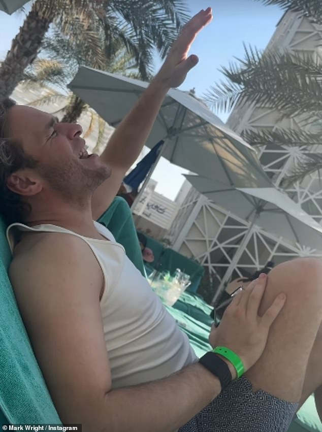 Mark shared a more comedic side to his trip, posting some funny clips of him enjoying some time with his singer friend Olly, 40, as they sunbathed at their hotel.