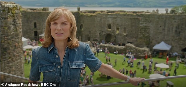 This week Fiona Bruce, 60, presented the show from historic Beaumaris Castle on Anglesey, uncovering treasures including a possible first edition Winnie the Pooh and a rare brooch.