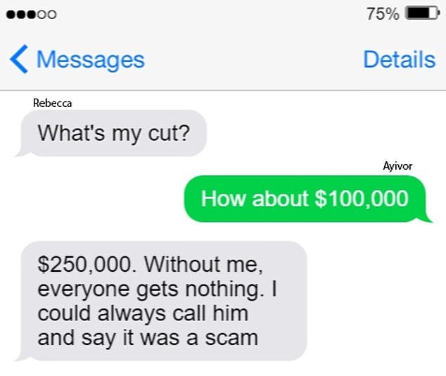 Rebecca demanded more money for her part in the scam, according to text messages seen by Daily Mail Australia