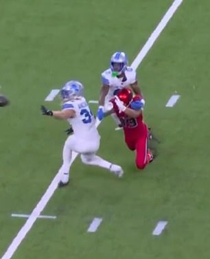 Detroit CB Terrion Arnold appeared to knock Xavier Hutchinson to the ground