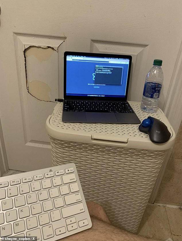 The site has humble beginnings: Coplan shared a photo of his 'office' four years ago that was actually in his bathroom, with his laptop propped up in a washing basket.