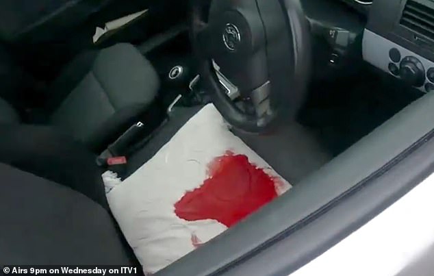 Blood on car seat as Ahmed stabbed himself in the leg in attempt to frame Mr Mohammed