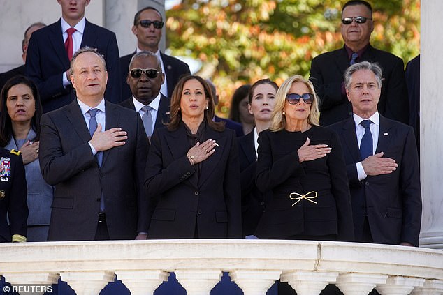 Second Gentleman Doug Emhoff, Vice President Kamala Harris, First Lady Jill Biden and Secretary of State Antony Blinken on Veterans Day