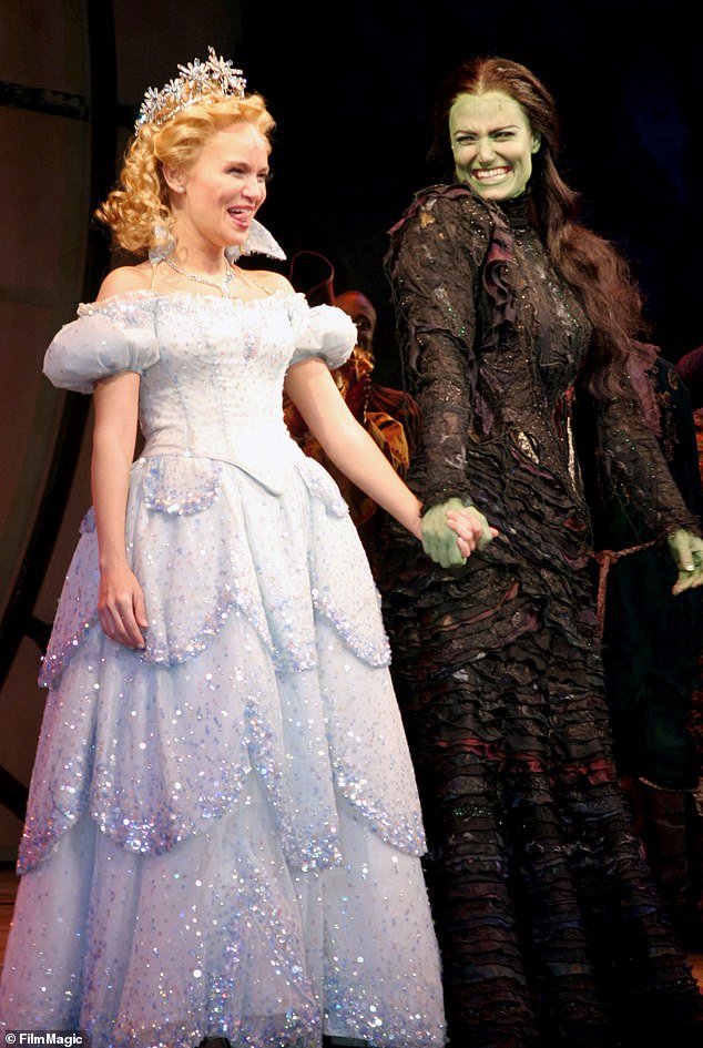 Menzel and Kristin Chenoweth originated the roles of Elphaba Thropp/Wicked Witch Of The West and Glinda The Good Witch Of The North during its 2003 Broadway run; Pictured at the opening night of Wicked on Broadway in 2003.