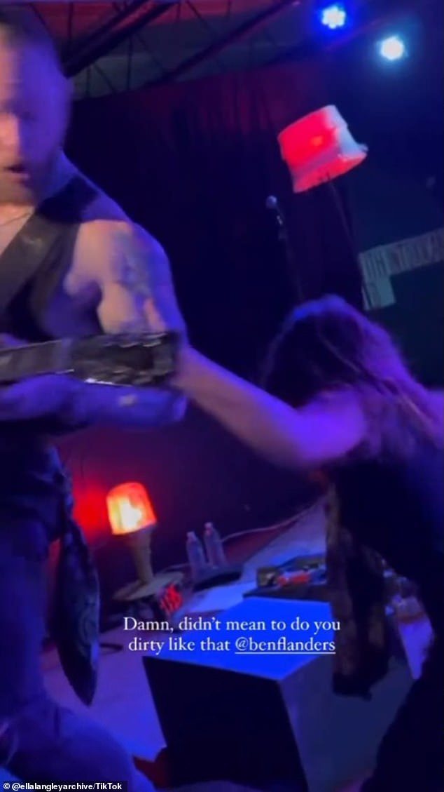 Concert video showed Ella slipping, falling and frantically grabbing guitarist Ben Flanders' arm.