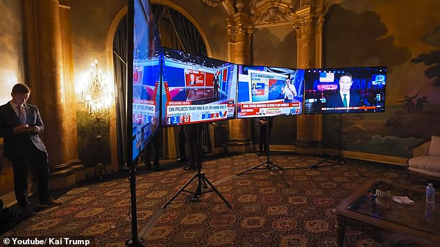 The family gathered to watch the leaked election results on four television screens set up at Mat-a-Lago.