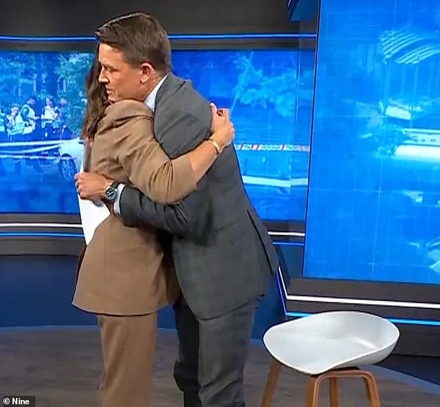 Co-host Sarah Abo gave him a hug after his emotional tribute.