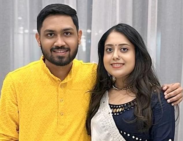 Four of his friends, identified as Neelraj Gohil (left), 25, his sister Ketaba Gohil, 29 (right), Jay Sisodiya and Digvijay Patel, died in the tragedy.