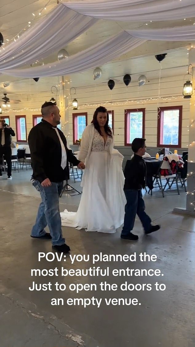 In the now viral video, Kalina, her husband and son can be seen walking towards an empty venue where their masquerade ball-themed reception was taking place.