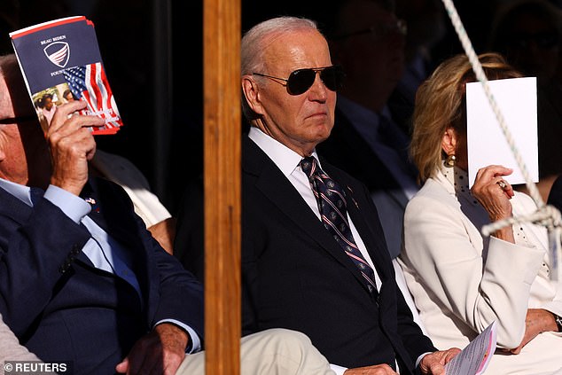 President Joe Biden attends a plaque dedication ceremony for his late son, Maj. Beau Biden, on Veterans Day at the Grubb/Worth Mansion in Claymont, Delaware.