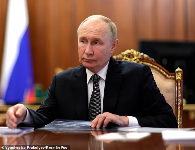 Vladimir Putin (pictured) has deployed 50,000 Russian and North Korean troops in a bid to wrest Kursk from Ukraine before Donald Trump takes office as US president.