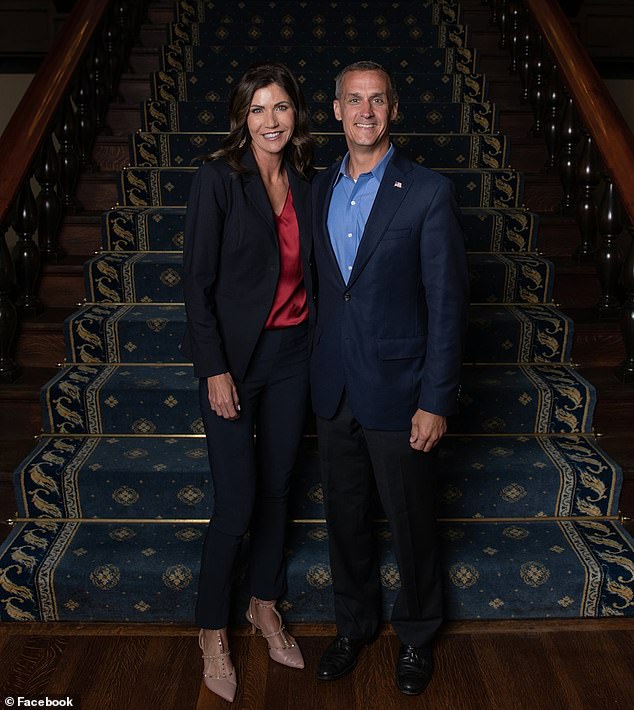 Married South Dakota Gov. Kristi Noem, 51, and former Trump adviser Corey Lewandowski (pictured in Ohio in 2020) have been involved in a years-long romance, even though they are both married, revealed DailyMail.com.