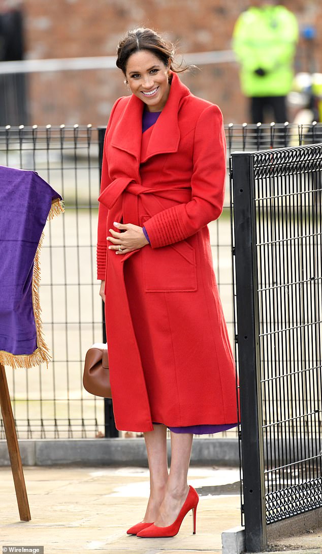 On a visit to Birkenhead in Merseyside in 2019, Meghan made a striking statement in a scarlet wool coat from Canadian brand Sentaler.