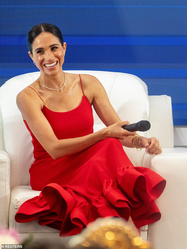 Meghan took center stage on the Women in Leadership in Nigeria panel in May this year, which likely influenced her choice of a vibrant red dress by Nigerian designer Orire.