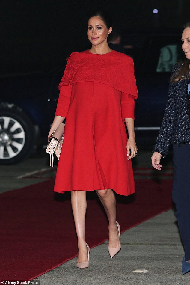 During her royal tour of Morocco in 2019, Meghan showed off a custom-made dress by Valentino with a trapeze-cut design.