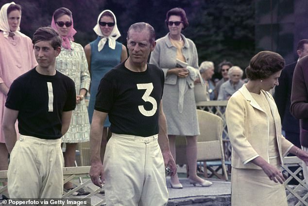 Prince Charles with his father Philip and Queen Elizabeth after a polo match in Windsor in 1967.