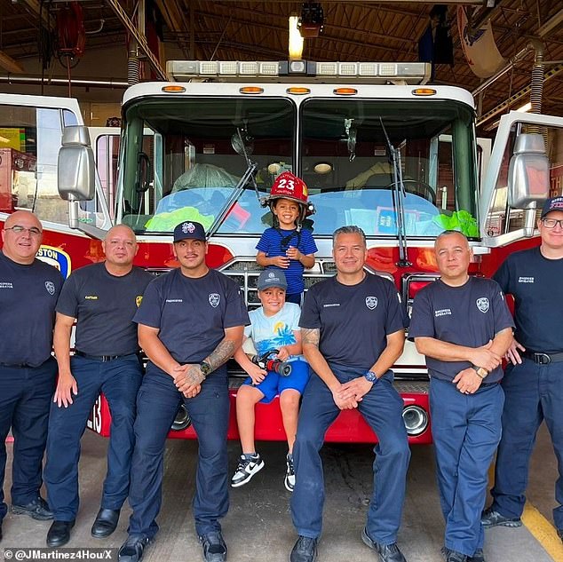 The fallen firefighter (center right) worked for the department for 10 years, having spent the last six months at Station 23.