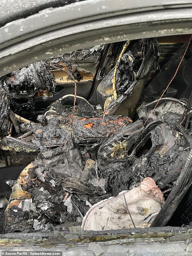 But now the true extent of the incident has been revealed with horrifying images showing his car smashed and in flames.