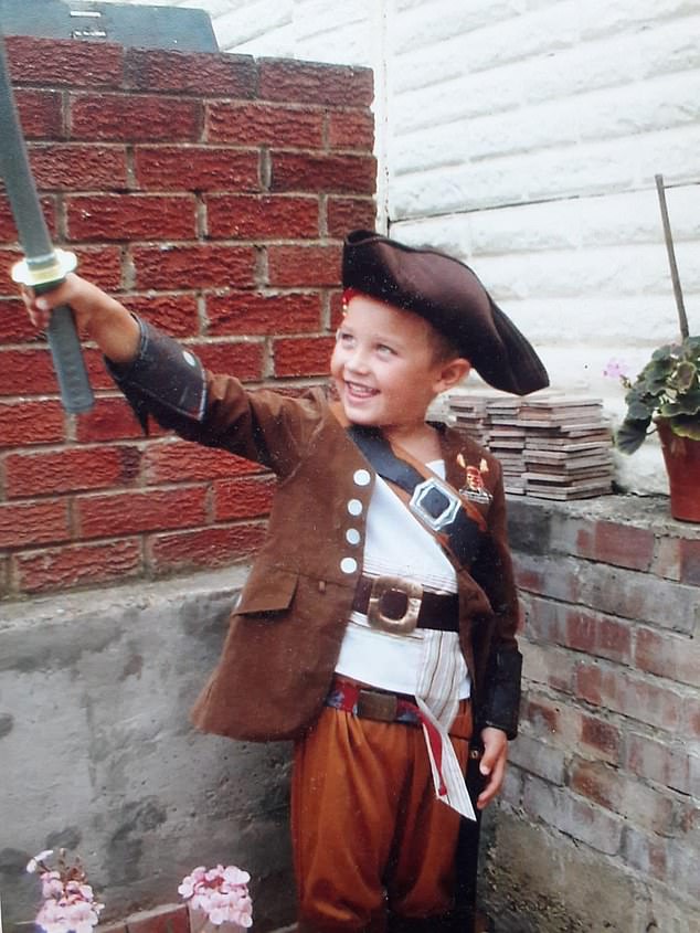 Since childhood, Will had been an active, lively boy who dreamed of joining the army (pictured at home in a pirate costume).