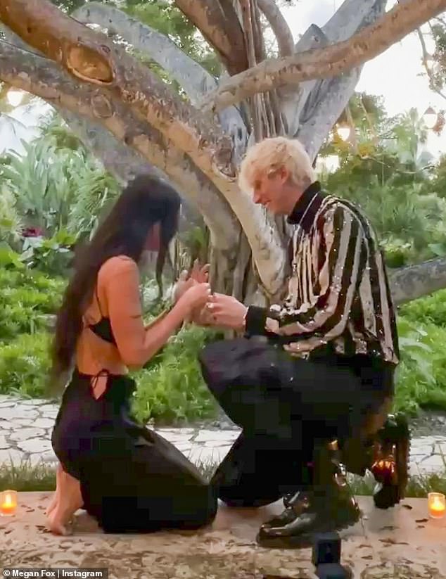 Megan announced his big news with a three-camera Instagram video that showed him kneeling at the Ritz Carlton Dorado Beach resort.