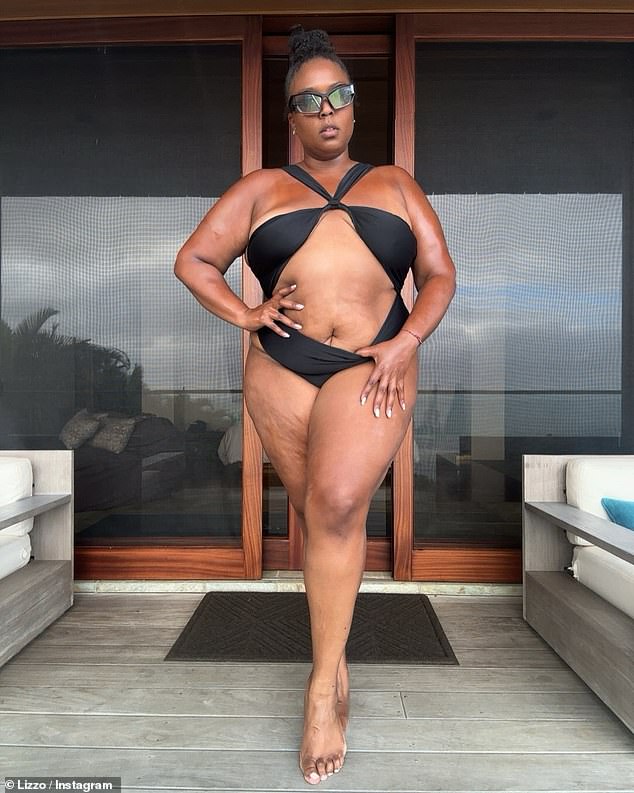 The singer, 36, who previously told how she lost weight naturally, oozed confidence as she posed in a series of skimpy ensembles, including a cut-out black number.