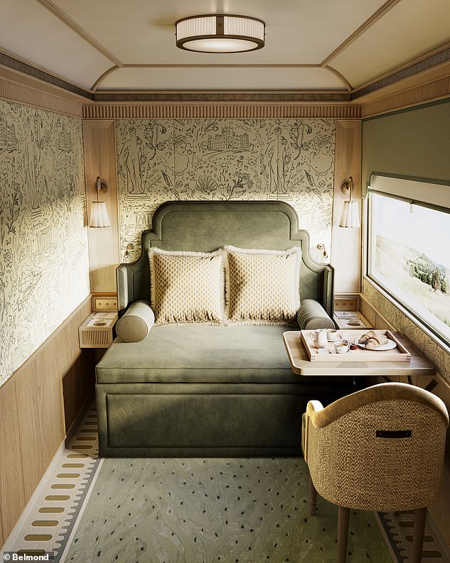 Double cabins on the train cost from £5,800 per person. Upstairs there is a double in sofa mode.