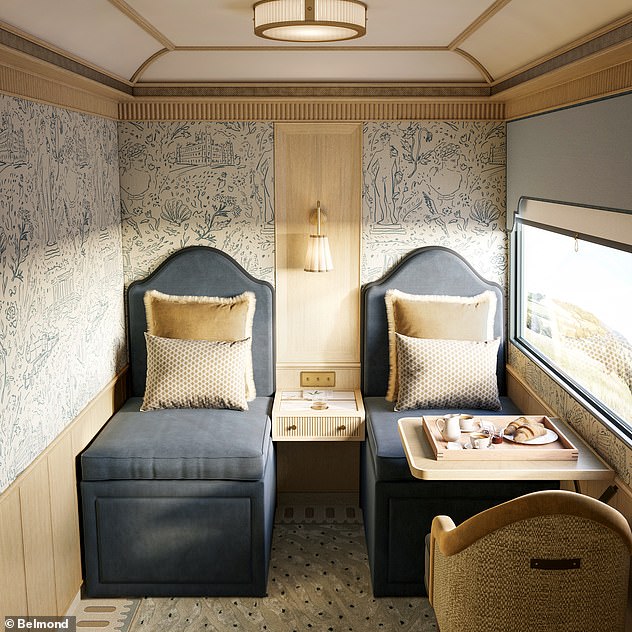 Twin cabins cost from £5,800 per person. Upstairs there is a twin in sofa mode.