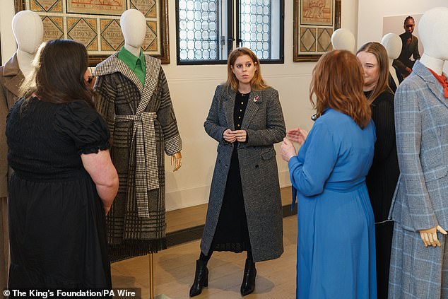 Pictured: Beatrice speaking to Modern Artisan graduates while visiting The King's Foundation's Future Textiles exhibition at London's Garrison Chapel. The exhibition marks ten years of pioneering textile education, inspired by the charity's royal founding president, King Charles III.