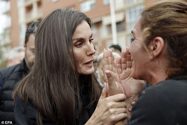 The Queen of Spain comforts a woman during her visit to Paiporta earlier this month