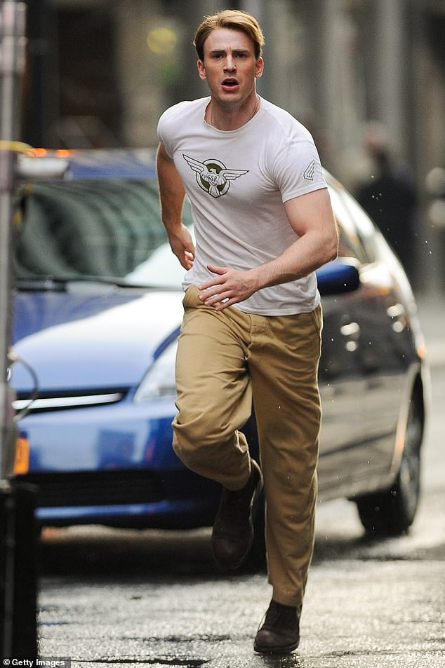 Evans is best known for his role as Captain America in the Marvel Cinematic Universe; Seen filming Captain America: The First Avenger in 2011.