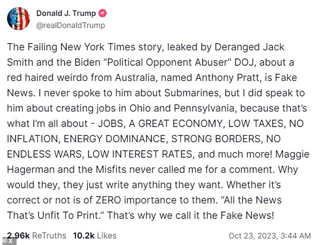 Responding to the reports, Trump called Pratt a 'redheaded weirdo from Australia.'