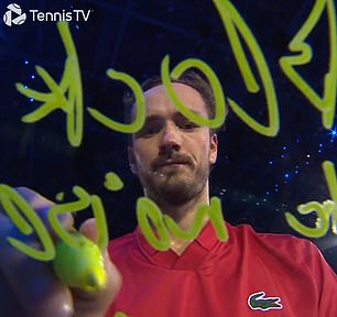 After the victory, the Russian star turned to the camera and proceeded to write a message on the lens.