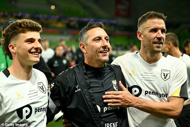 Macarthur FC assistant coach (centre) shoved Jets goalkeeper Ryan Scott after last month's game.