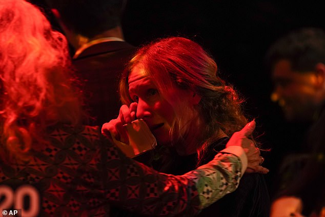 Samantha Harvey reacts after winning the Booker Prize at Old Billingsgate in the City of London