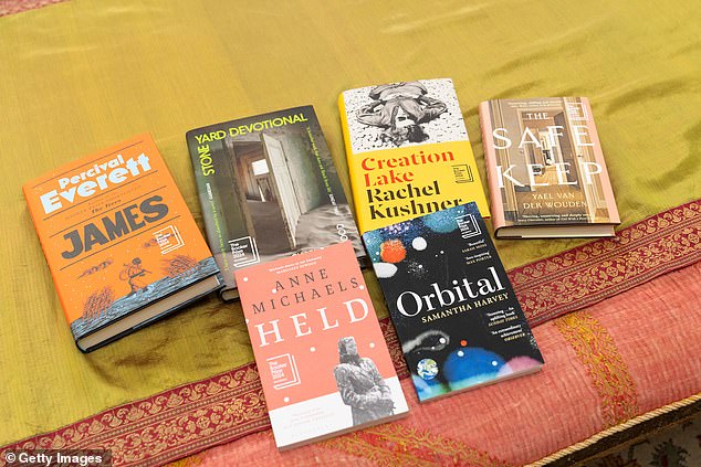 Shortlisted books on display during a Booker Prize Foundation reception at Clarence House