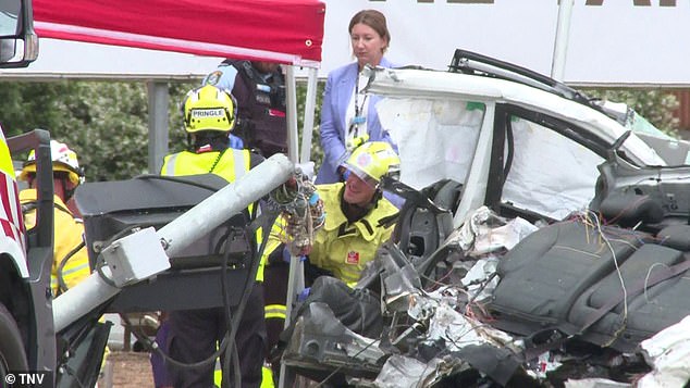 The vehicle crashed at the Lockies Hotel on Camden Valley Way in Leppington shortly after 11.15am on Wednesday.