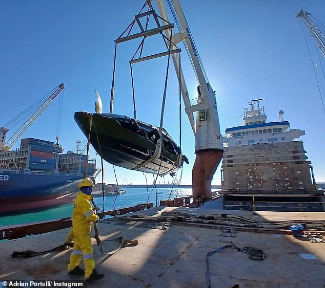 The billionaire businessman, 35, shared a gallery of photos on Instagram of his $5 million boat being unloaded from a cargo ship at a Melbourne dock.