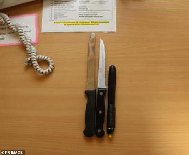 Two steak knives were seized at the Yallambee nursing home on May 17.