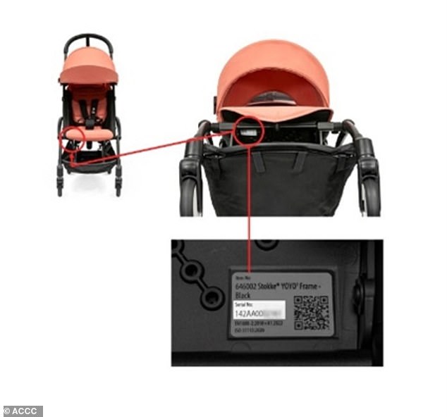 Buyers have been urged to check stroller serial numbers (pictured) to see if their strollers have been affected.