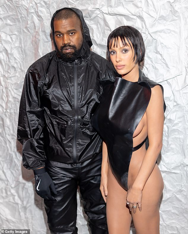 Angelina appears to be following in Bianca's footsteps as she took to Instagram to share snaps of her daring ensemble as she headed to the party. Pictured: Bianca with her husband Kanye earlier this year.