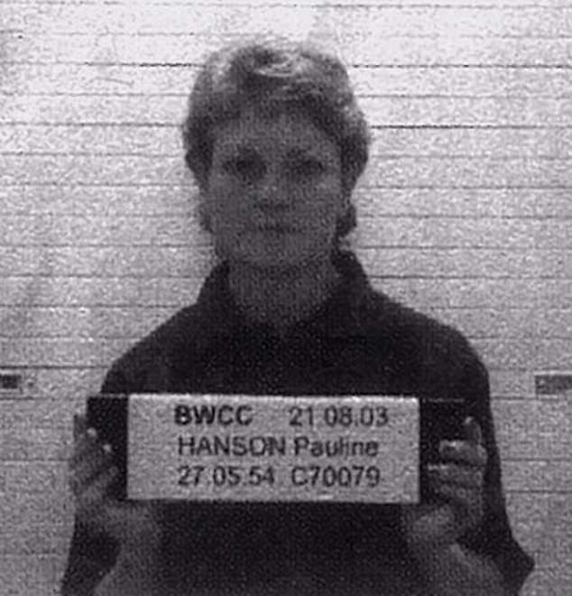 Hanson spent 11 weeks in prison in 2003 after being jailed and acquitted of voter fraud (her mugshot is pictured).