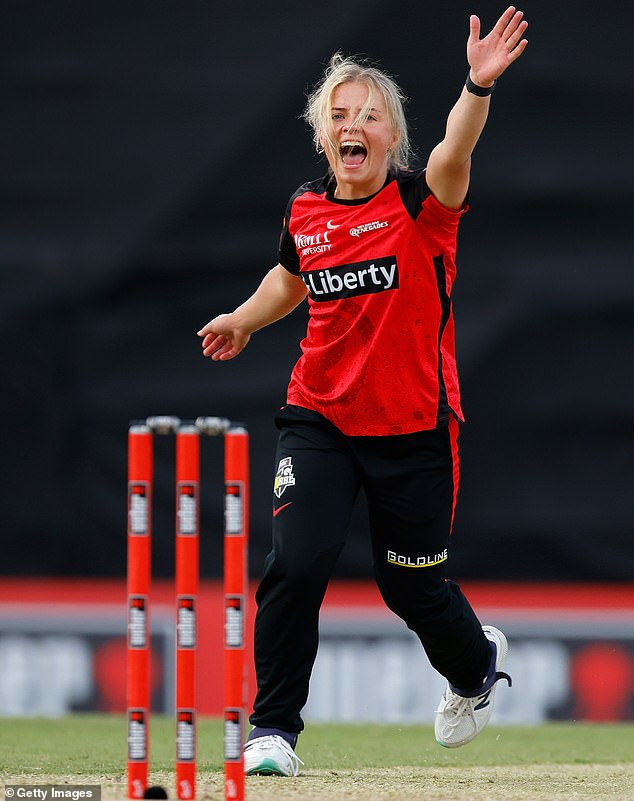 The Melbourne Renegades fast bowler (pictured) had her teammates and commentators laughing at her cheeky gesture.