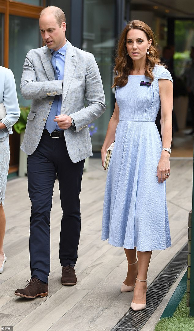 Prince William and Kate stepped out to watch the Wimbledon men's final match between Roger Federer and Novak Djokovic in 2019 wearing complementary cool blue.