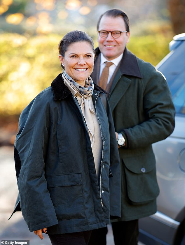 Swedish royal couple Princess Victoria and Prince Daniel dressed up for a visit to the UK countryside last year, both wearing waxed coats over cream and camel ensembles.