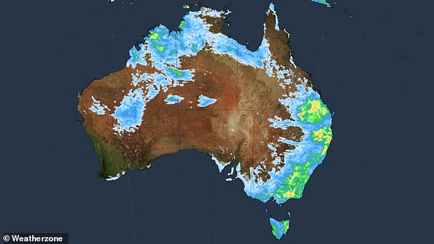 Storms are likely to become severe in northeastern New South Wales and southeastern Queensland late on Wednesday. Areas in green and yellow are in the line of fire.