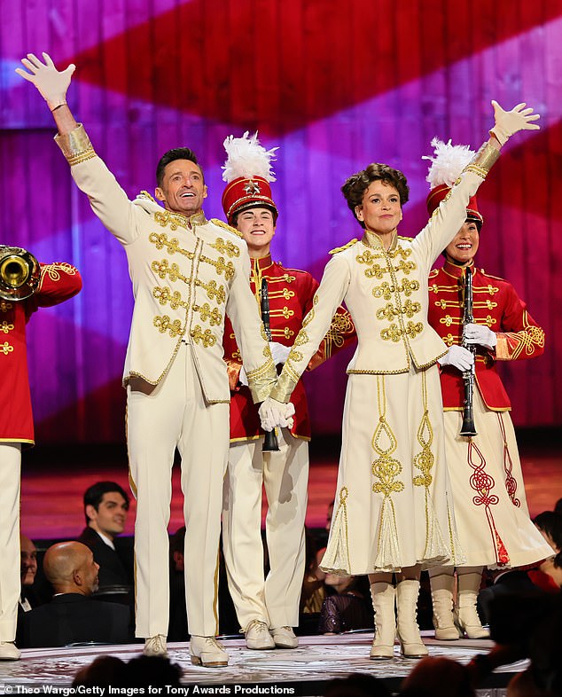 Hugh and Sutton took on the roles of Harold Hill and Marian Paroo in The Music Man, which ran from February 2022 to January 2023 at Manhattan's Winter Garden Theater (pictured in 2022).